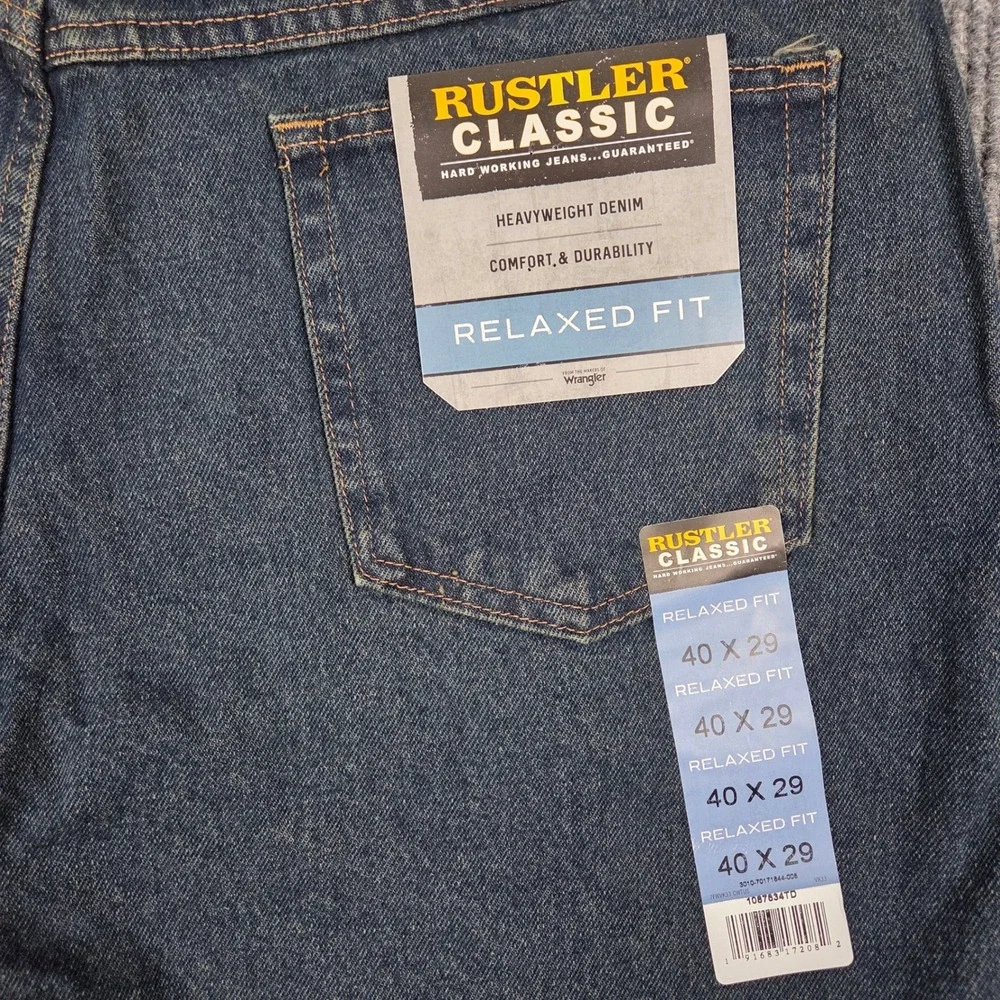 Rustler Classic Mens Relaxed‎ Fit Straight Leg Jeans Dark Wash 40x29 1087634TD